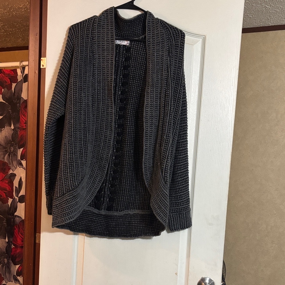 Pink Rose Chunky Open-Front Cardigan - Gray